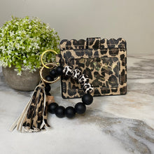 Load image into Gallery viewer, Silicone Bracelet Keychain with Scalloped Card Holder - Canvas Animal Print