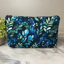 Load image into Gallery viewer, Pouch - Navy Green Leaves