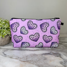 Load image into Gallery viewer, Pouch - Animal Print Heart Lavender Purple