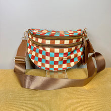 Load image into Gallery viewer, The Roni Nylon Crossbody - Camel Aqua Checker