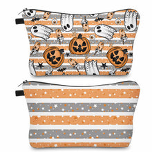 Load image into Gallery viewer, Pouch - Halloween Fall - Pumpkin Ghost Orange Grey Stripe