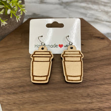 Load image into Gallery viewer, Wooden Dangle Earrings - Tea &amp; Coffee Cup
