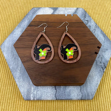 Load image into Gallery viewer, Wooden Teardrop Cutout Earrings - Halloween - Witch Shoes
