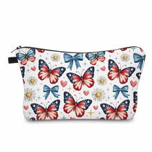 Load image into Gallery viewer, Pouch - America Red White Blue Butterfly on White
