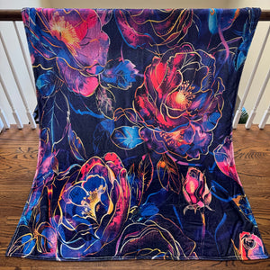 Blanket - Floral Roses on Blue