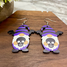 Load image into Gallery viewer, Wooden Dangle Earrings - Halloween - Gnome Wing Skull
