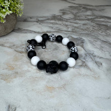 Load image into Gallery viewer, Silicone Bracelet Keychain - Halloween Skull - Black
