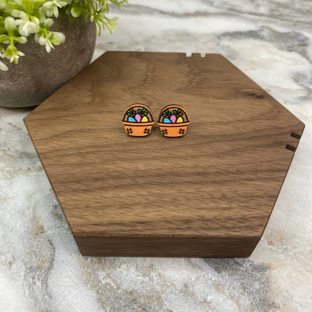 Wooden Stud Earrings - Easter - #7