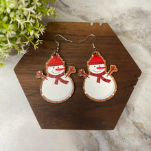 Load image into Gallery viewer, Wooden Dangle Earrings - Christmas - Snowman Hat Scarf

