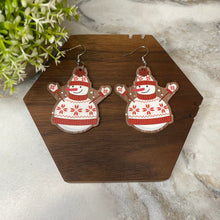 Load image into Gallery viewer, Wooden Dangle Earrings - Christmas - Snowman Sweater
