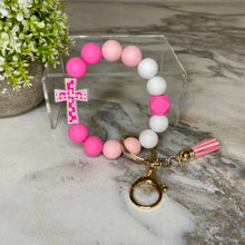 Load image into Gallery viewer, Silicone Bracelet Keychain - Cross - Hot Pink
