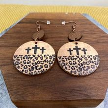 Load image into Gallery viewer, Wooden Dangle Earrings - Animal Print Cross
