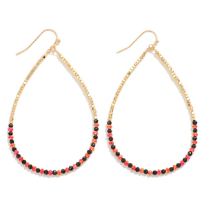 Long Dainty Beaded Teardrop Earrings - Red/Black