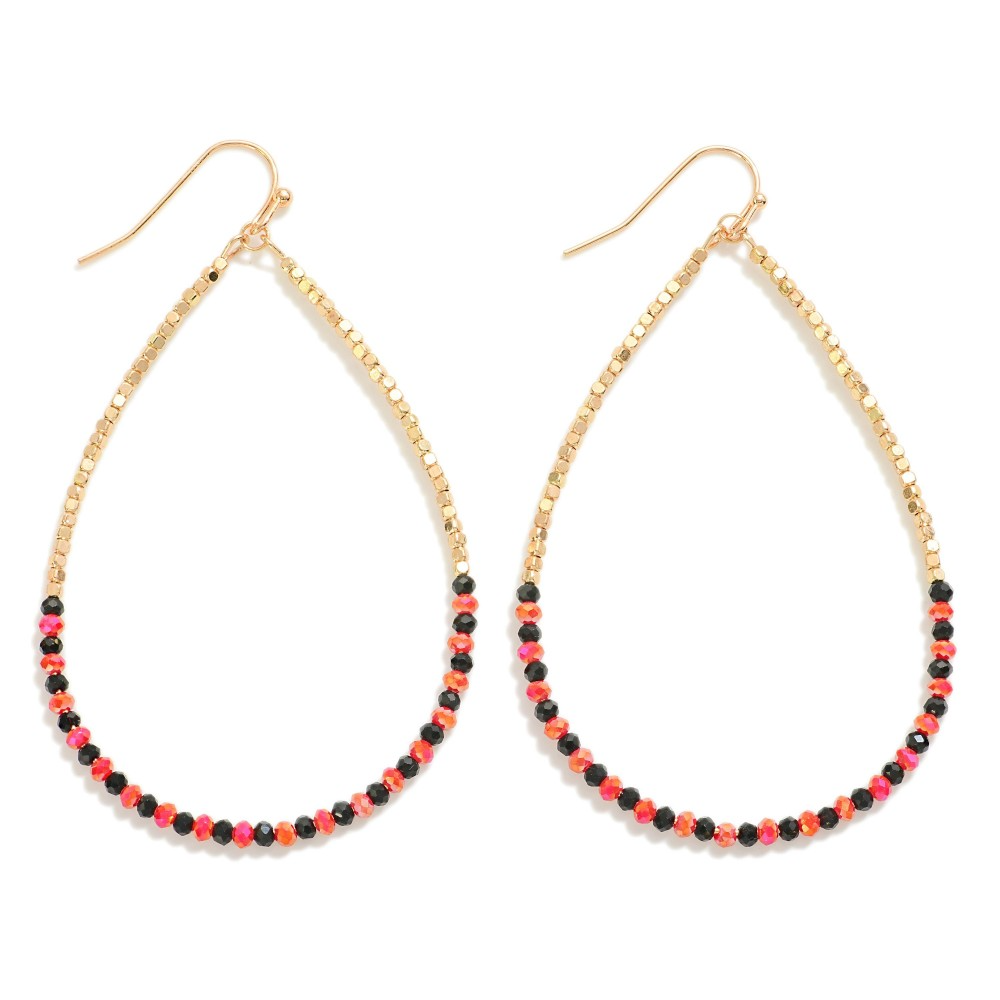 Long Dainty Beaded Teardrop Earrings - Red/Black