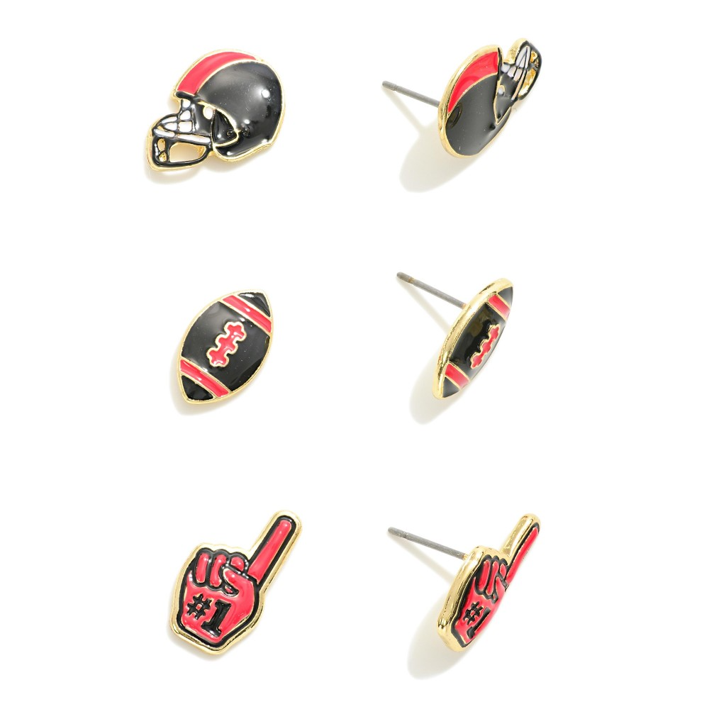 3 Piece Enamel Football Stud Earrings Set