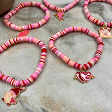 Load image into Gallery viewer, Bracelet - Clay + Charm - Love Red &amp; Pink Charm
