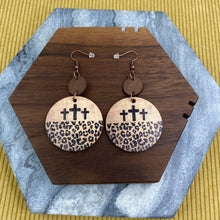 Load image into Gallery viewer, Wooden Dangle Earrings - Animal Print Cross
