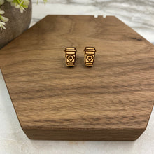 Load image into Gallery viewer, Wooden Stud Earrings - Coffee Cup Heart Bean
