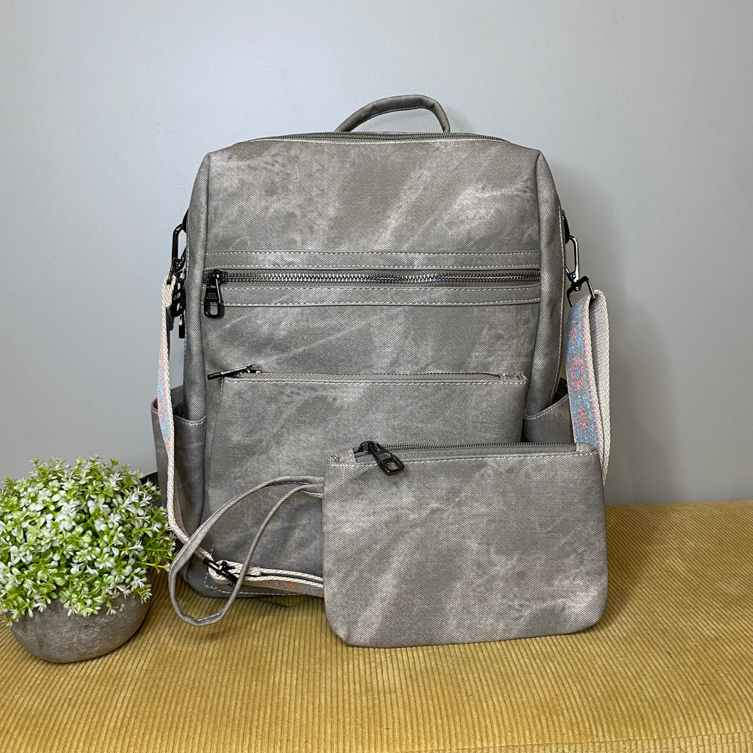 Denim Suede Brooke Backpack + Pouch