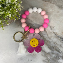 Load image into Gallery viewer, Silicone &amp; Acrylic Bracelet Keychain - Daisy - Hot Pink
