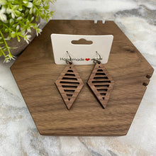 Load image into Gallery viewer, Wooden Dangle Earrings - Kite Stripe Cutout
