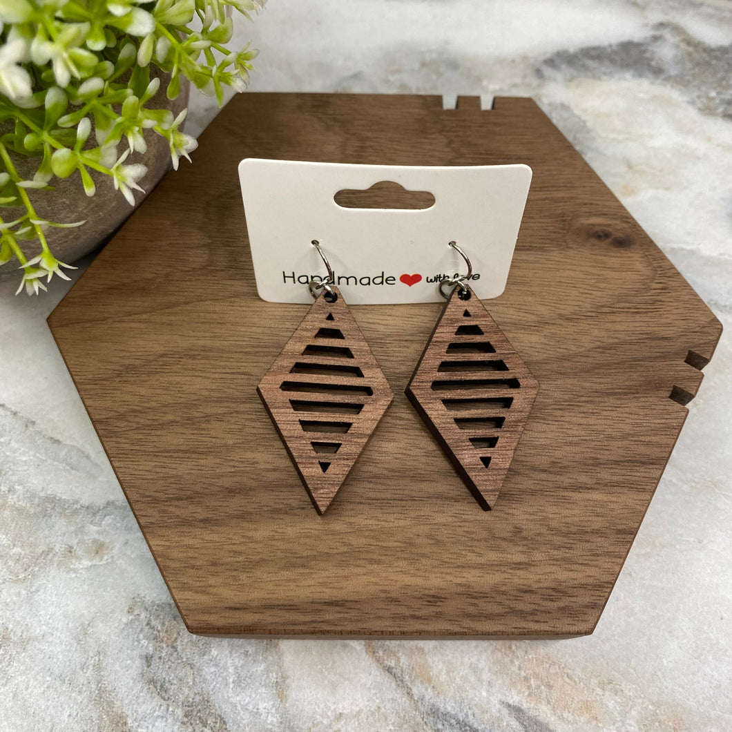 Wooden Dangle Earrings - Kite Stripe Cutout