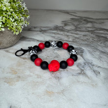 Load image into Gallery viewer, Silicone Bracelet Keychain - Halloween Skull - Red
