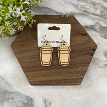 Load image into Gallery viewer, Wooden Dangle Earrings - Tea &amp; Coffee Cup
