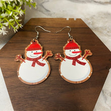 Load image into Gallery viewer, Wooden Dangle Earrings - Christmas - Snowman Hat Scarf
