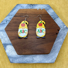 Load image into Gallery viewer, Wooden Dangle Earrings - Teacher Gnome ABC
