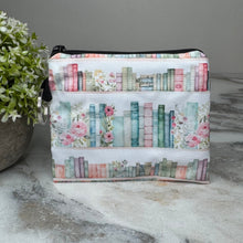 Load image into Gallery viewer, Mini Pouch - Books Mint Pink Floral Shelves
