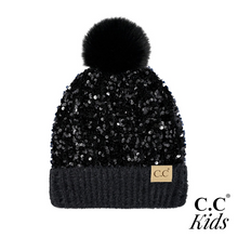 Load image into Gallery viewer, C.C. Kids Sequin Fur Pom Beanie
