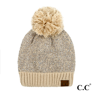 C.C. Sequin Cuff Pom Beanie