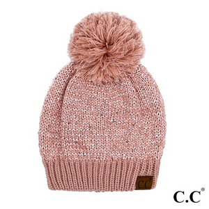 C.C. Sequin Cuff Pom Beanie