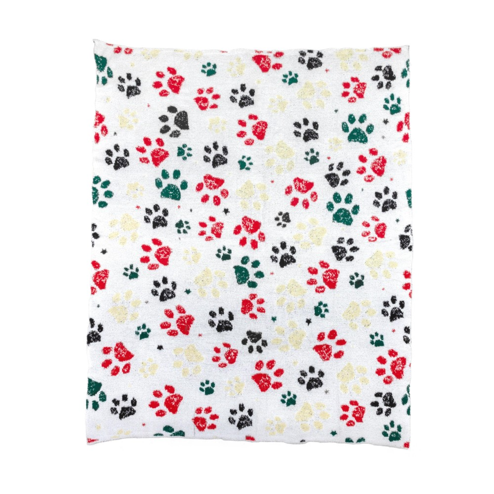 Super Soft Paw Print Brushed Poly Microfiber Throw Blanket - Christmas
