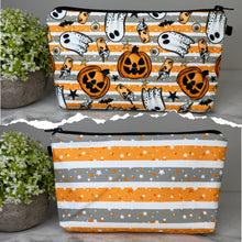 Load image into Gallery viewer, Pouch - Halloween Fall - Pumpkin Ghost Orange Grey Stripe
