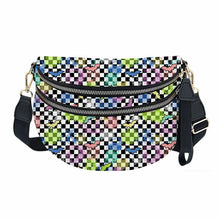Load image into Gallery viewer, The Roni Nylon Crossbody - Halloween Fall Rainbow Bat Checker
