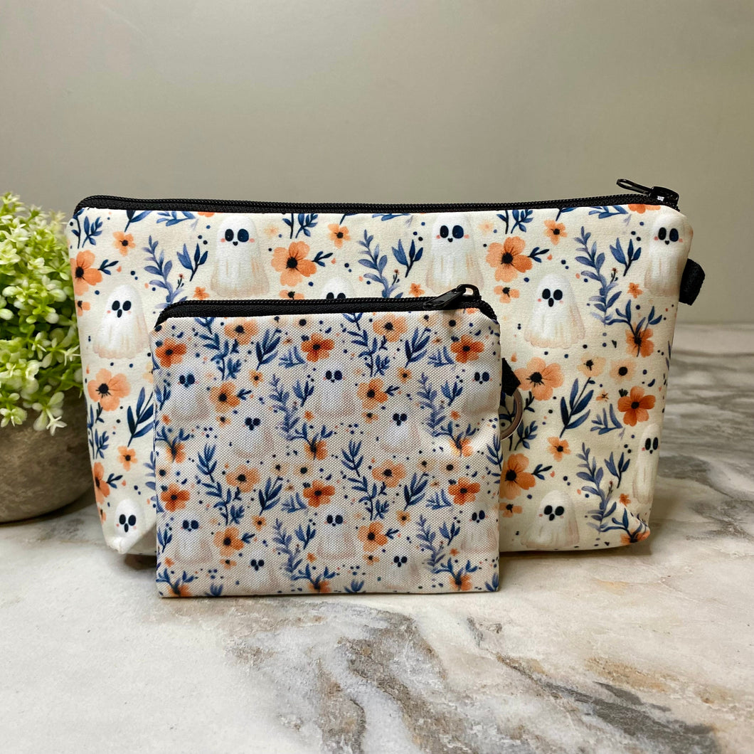 Pouch & Mini Pouch Bundled Set - Halloween Floral Ghost