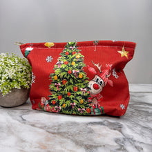 Load image into Gallery viewer, Corduroy Zip Pouch - Christmas Reindeer Red
