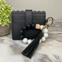 Load image into Gallery viewer, Silicone Bracelet Keychain with Scalloped Card Holder - Black
