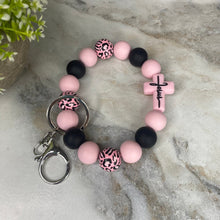 Load image into Gallery viewer, Silicone &amp; Wood Bracelet Keychain - Religious, Jesus, Light Pink

