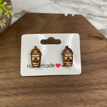 Load image into Gallery viewer, Wooden Stud Earrings - Frappe Coffee Beans
