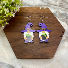Load image into Gallery viewer, Wooden Dangle Earrings - Halloween - Gnome Cauldron
