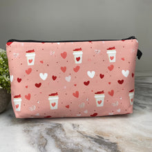 Load image into Gallery viewer, Pouch - Coffee Tea Hearts on Pink
