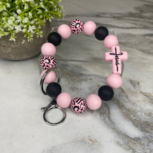 Load image into Gallery viewer, Silicone &amp; Wood Bracelet Keychain - Religious, Jesus, Light Pink
