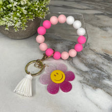 Load image into Gallery viewer, Silicone &amp; Acrylic Bracelet Keychain - Daisy - Hot Pink
