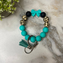 Load image into Gallery viewer, Silicone Bracelet Keychain - Teal Bow
