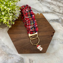 Load image into Gallery viewer, Scrunchie Bracelet Keychain - Red Blue Green Snowman
