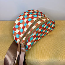Load image into Gallery viewer, The Roni Nylon Crossbody - Camel Aqua Checker
