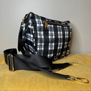 Roni - Nylon Crossbody - Black & White Plaid - PREORDER